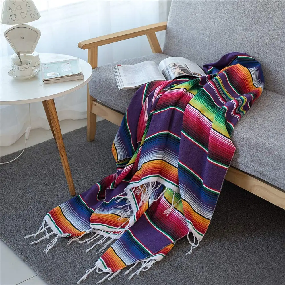 Home Textiles Towel - Mexican Tassel Blanket Multi Bright Colors