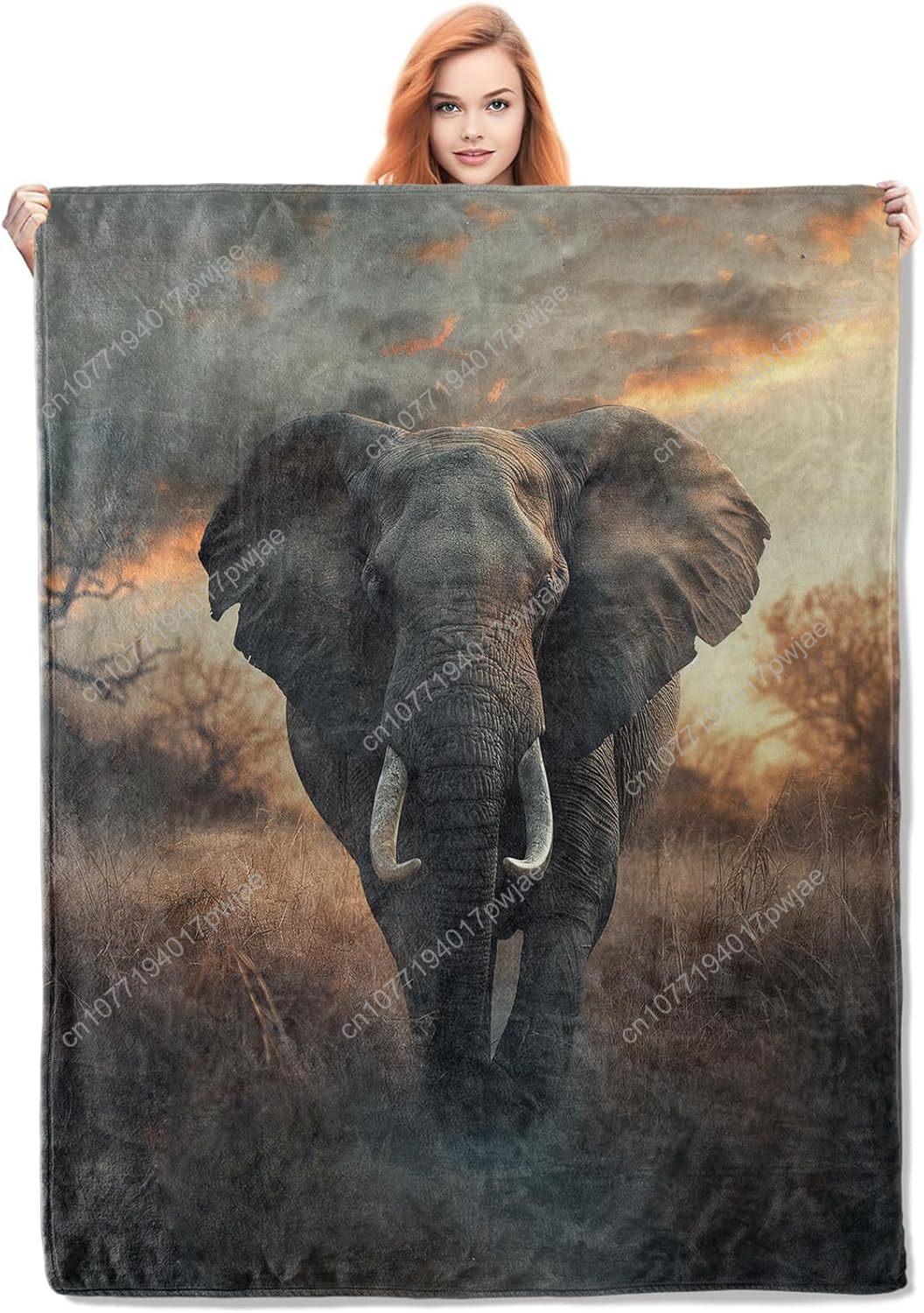 Home Textiles Blanket - Elephant Fleece Blanket, Realistic Wildlife Scene