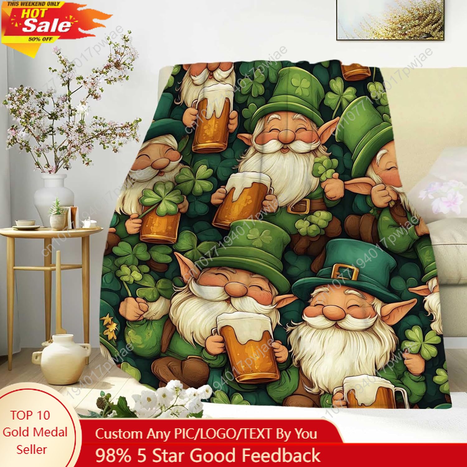 Home Textiles Blanket - St. Patrick’s Day Gnome Throw Blanket