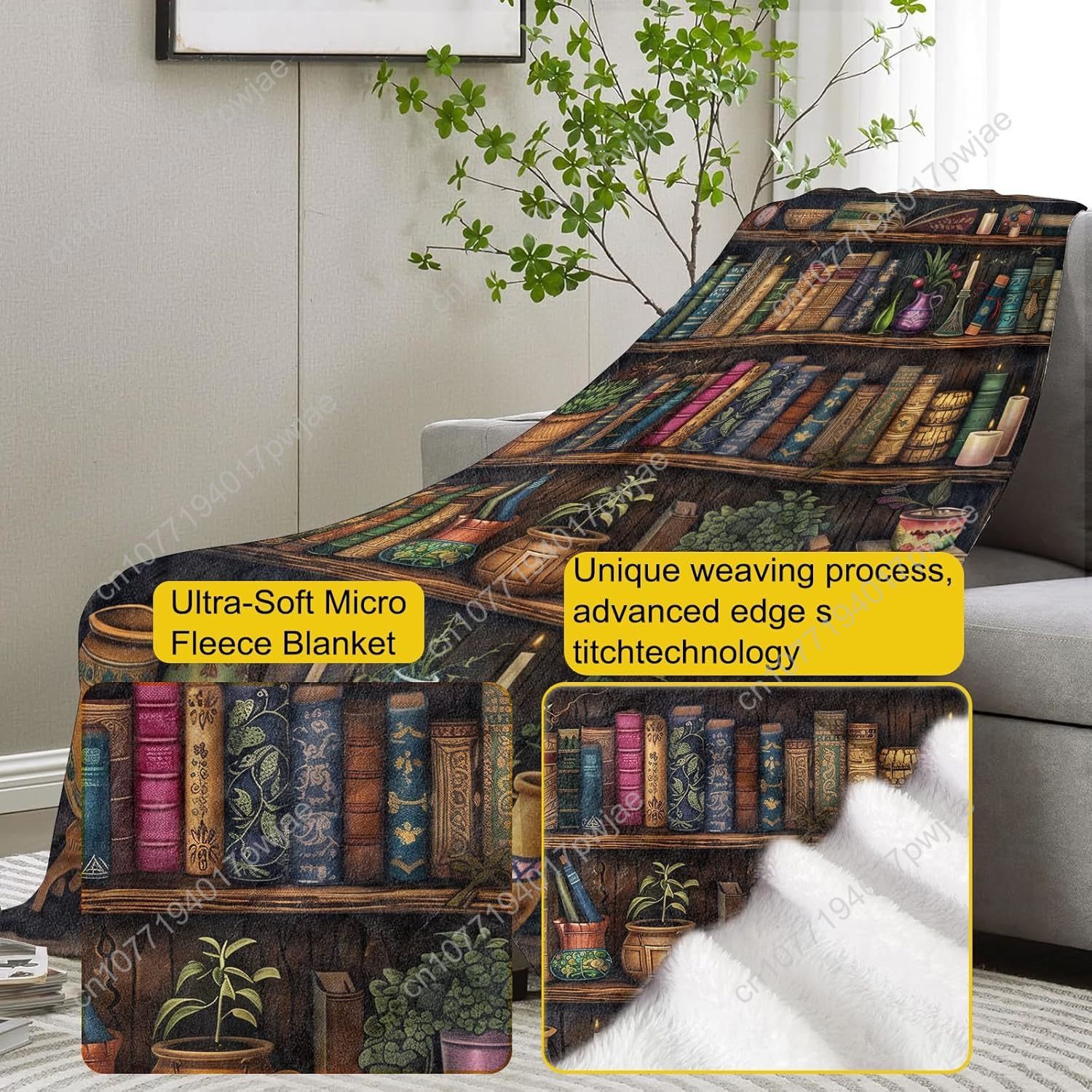 Vintage Bookshelf Blanket Read - огляд і ціна Home Textiles Blanket
